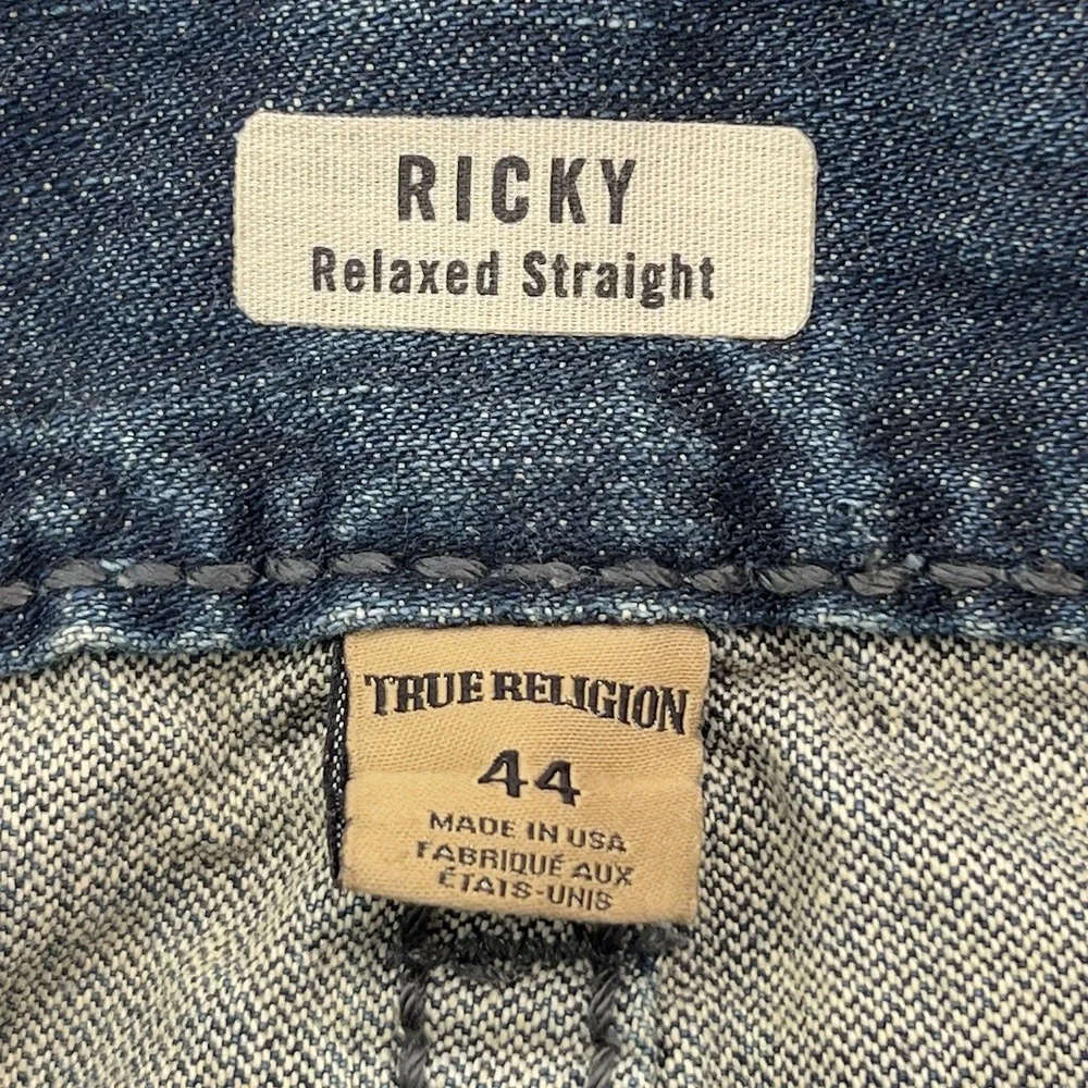 True Religion Mens 44x33 Ricky Relaxed Straight Leg Jeans Y2K Denim Made In USA